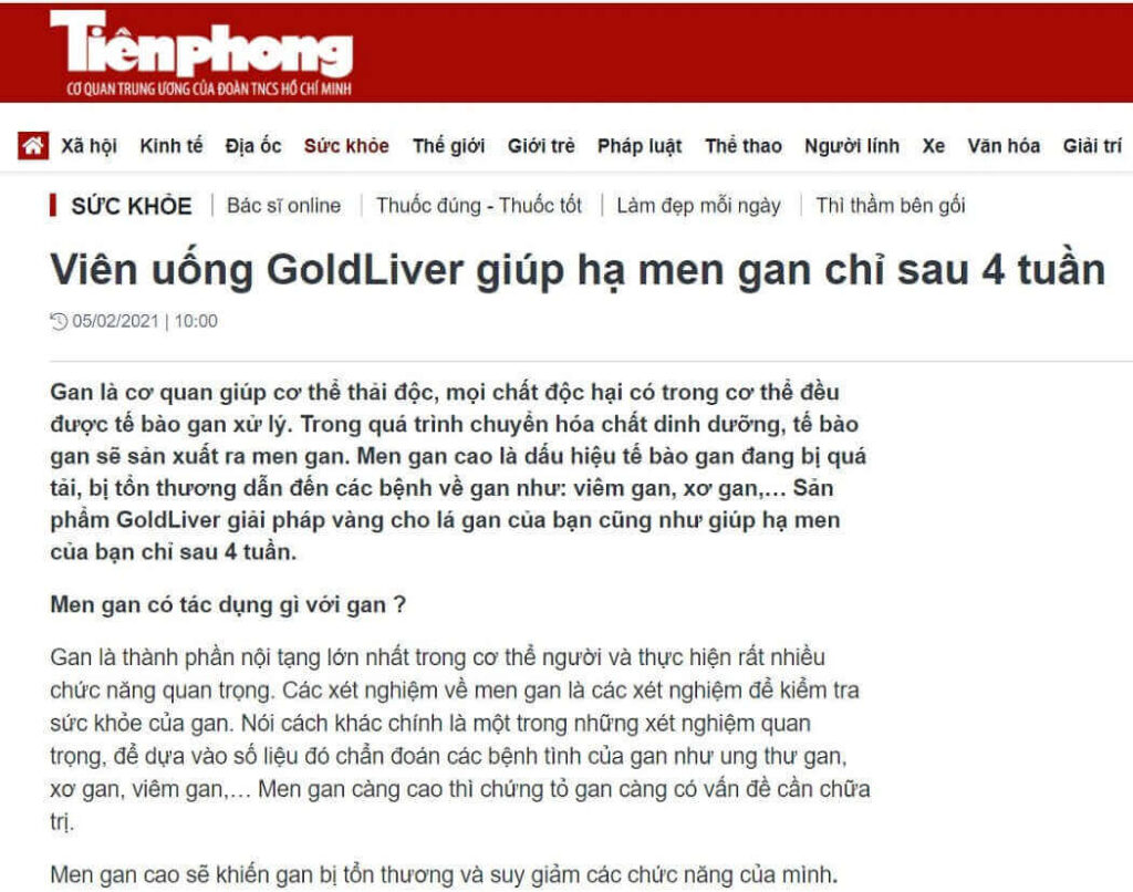 Báo Tiền Phong nói về GoldLiver